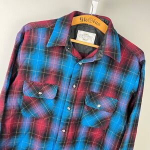 Vintage Northwest Territory Shirt Mens L Blue‎ Red Shadow Plaid Button Up